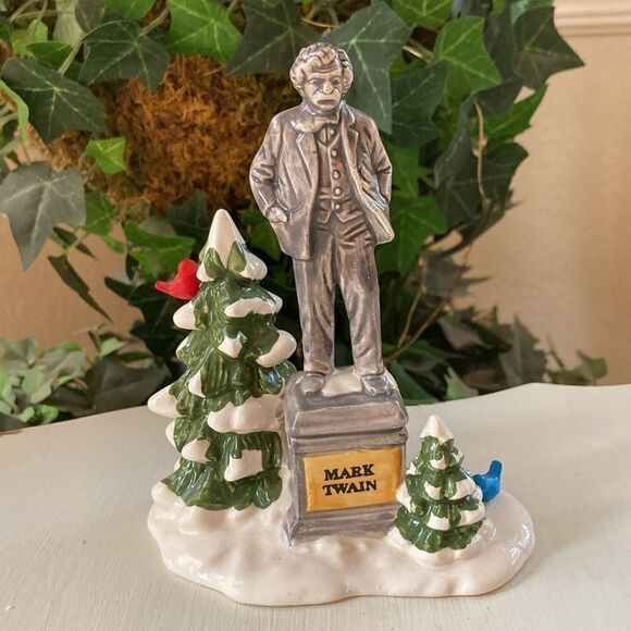 Dept. 56 Snow Village Statue of Mark Twain Handpainted Ceramic Piece Vintage - Picture 1 of 14